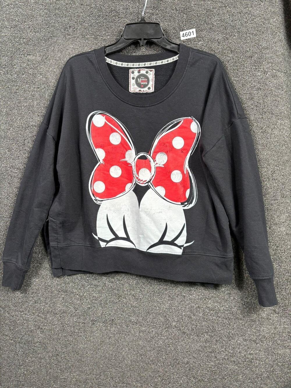 Disney Minnie Mouse Sweatshirt Womens Medium Black Red Crewneck Rocks the Dots